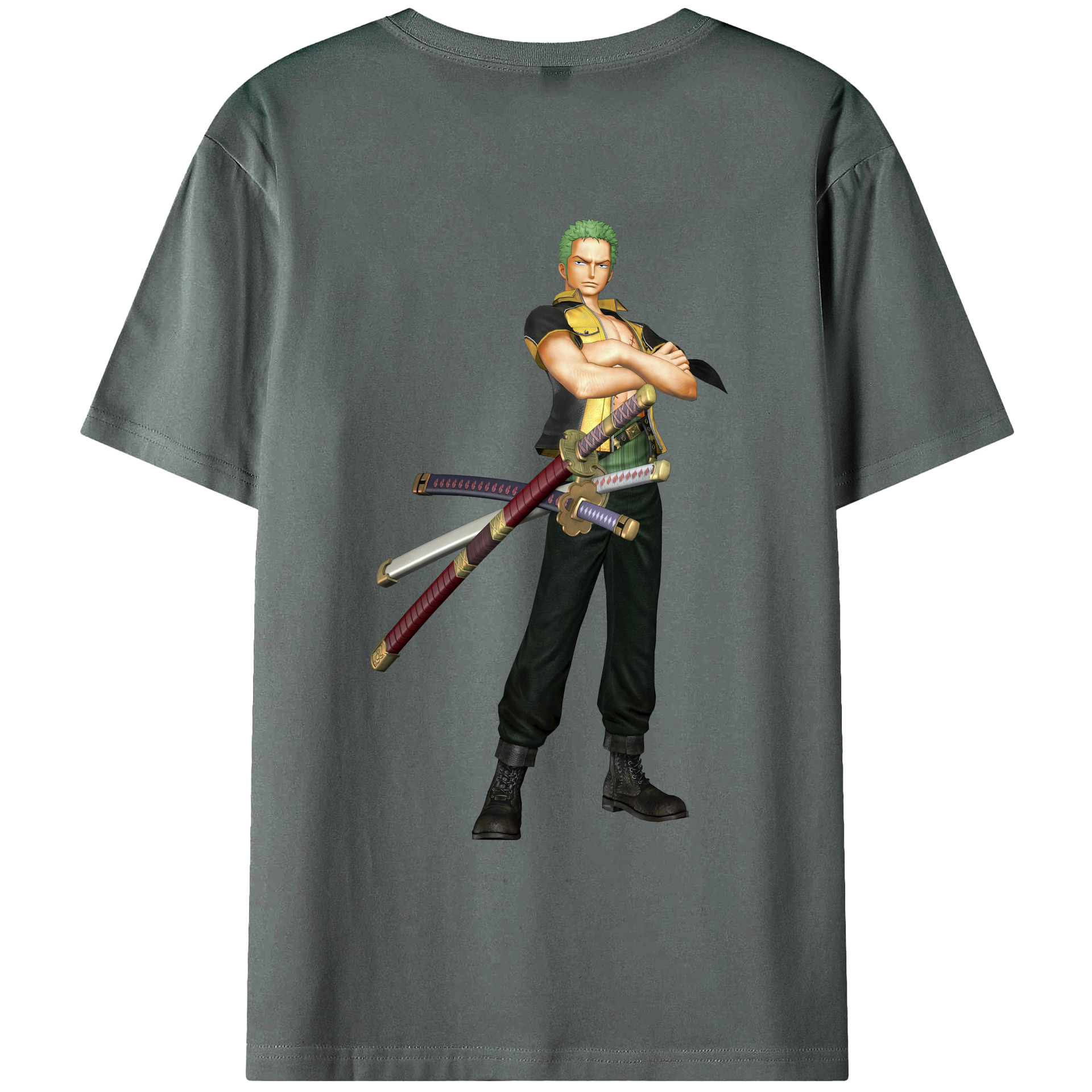 ワンピース ロロノア・ゾロ ONE PIECE Roronoa Zoro 綿100％ メンズ半袖Tシャツ（バックプリント） 通気性